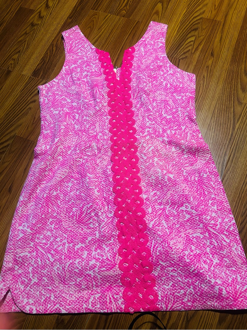 Lily Pulitzer Pink Patterned Sleeveless Dress with Scalloped Trim
